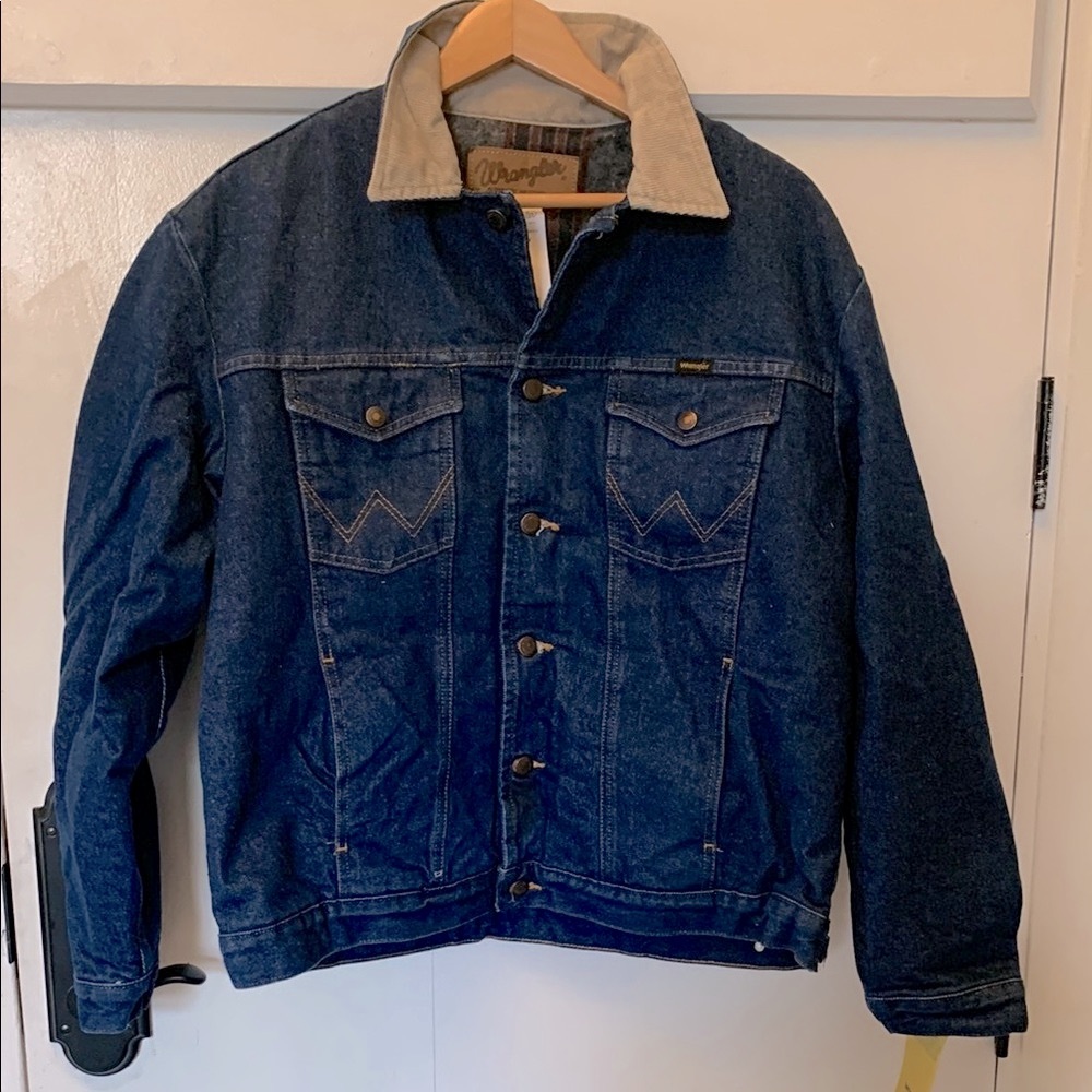 Wrangler Men's Vintage lined Denim Jacket w/ Corduroy Collar & Blanket Lining